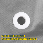 black reinforced grommets used to secure cover from theft